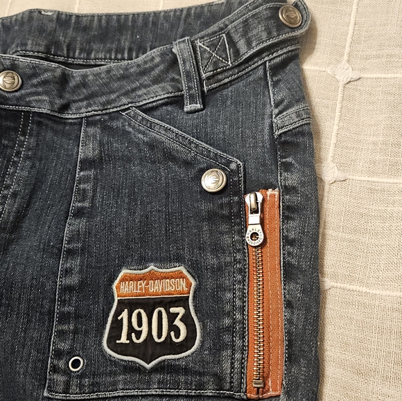 Y2K Vintage Harley Davidson Biker Bootcut Jeans Patch Zippers Womens 10 Long - Picture 3 of 16